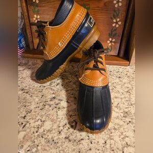 L.L. Bean Tan and Black Rain and Snow Boots with Lace-Up Design